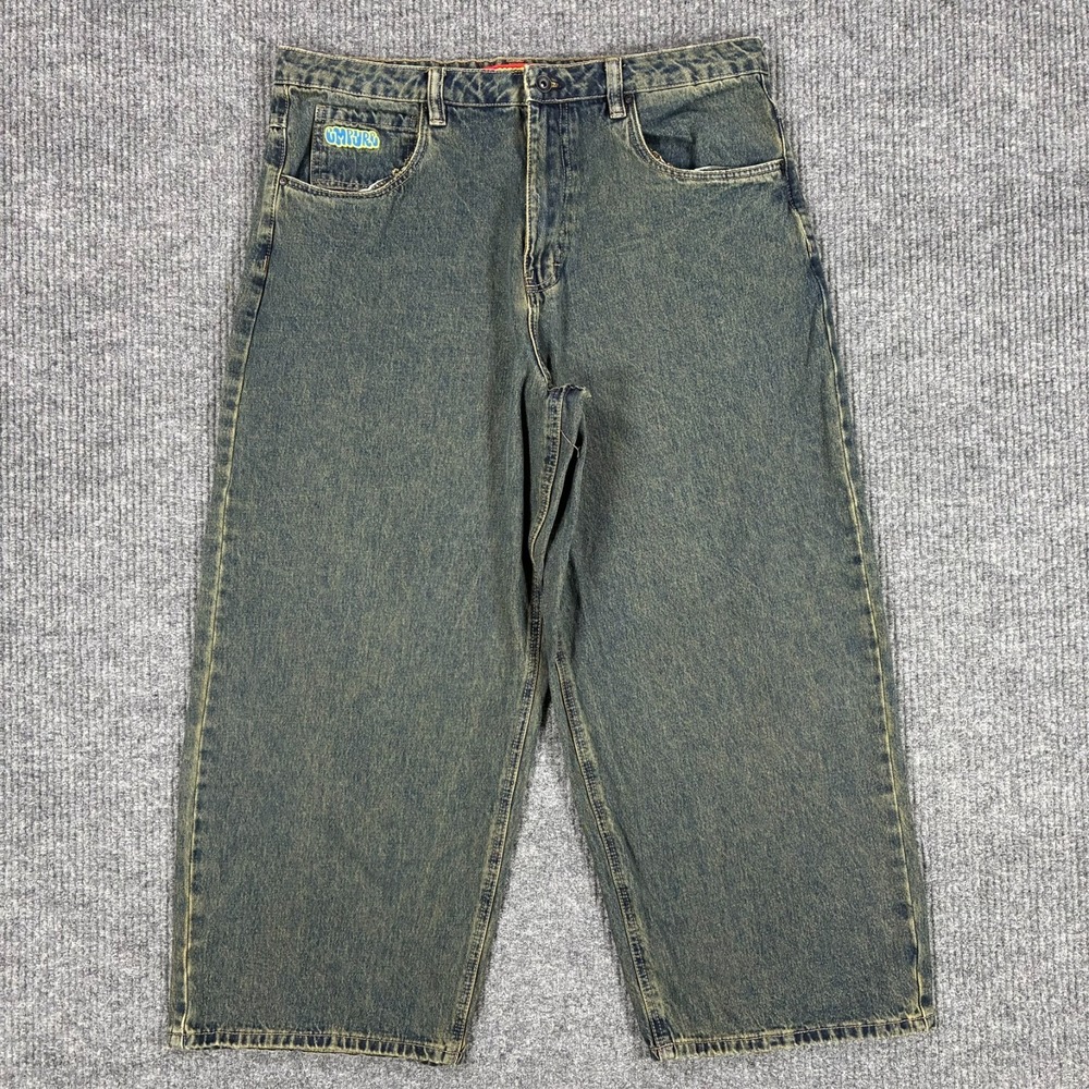 Empyre Mens Blue Wide Leg Baggy Jeans Size 36 Relaxed Denim Drawstring